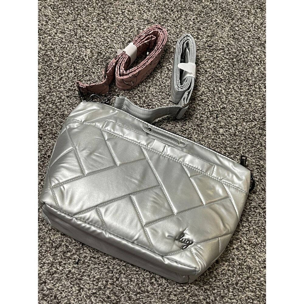 New Lug Flare 2 Metallic Silver RFID Crossbody Bag with interchangeable straps